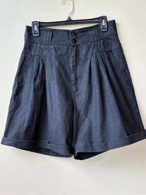 Vintage - High-Waist Pleated Women's Shorts in Black - Size M / L